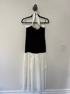 Line & Dot Black and White Drop Waist Halter Dress Size Medium